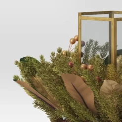 9" Hexagonal Pillar Glass Christmas Candle Holder With Mixed Faux Greenery - Wondershop™ -Famous Lighting Store GUEST 00ca79b6 e81e 4389 a712 d6b5fd4e591e