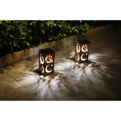 Techko Maid LED Solar 10.8" Portable Moon & Star Cut Out Decorative Outdoor Lantern Clear -Famous Lighting Store GUEST 03ec0c70 35b0 46f8 b6f9 c59aad4c4dc2
