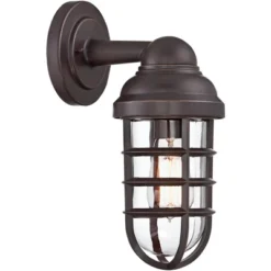John Timberland Marlowe Industrial Outdoor Wall Light Fixtures Set Of 2 Bronze Metal Cage 13 1/4" Clear Glass For Post Exterior Barn Deck House Porch -Famous Lighting Store GUEST 05b03388 26e2 4981 a59f 0e827283a3a7