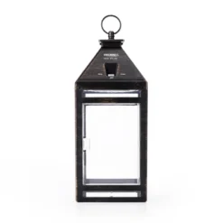 Techko Maid Metallic Black LED Solar 12.88" Outdoor Portable Decorative Lantern Clear -Famous Lighting Store GUEST 06217831 1d16 4061 8073 3be035888a3f