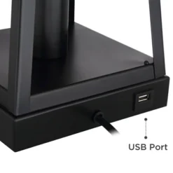 Franklin Iron Works Kacey Industrial Table Lamps 25 1/4" High Set Of 2 Dark Black With USB Charging Port LED Nightlight Peanut Shade For Bedroom Desk -Famous Lighting Store GUEST 08140a9b 1c41 4f63 8683 51d6eb062e89