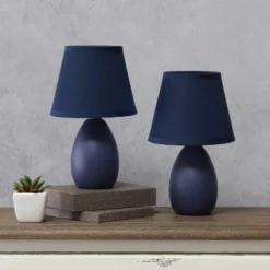 9.45" 2pk Petite Ceramic Oblong Bedside Table Desk Lamps With Matching Tapered Drum Shade Blue - Creekwood Home -Famous Lighting Store GUEST 0ae6ccf3 b598 4bbf 9a14 9cdf7e2aef24