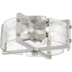 Possini Euro Design Prane Modern Industrial Ceiling Light Semi Flush Mount Fixture 17" Wide Brushed Nickel 4-Light Warped Glass For Bedroom Kitchen -Famous Lighting Store GUEST 0b15a987 8368 4f37 ba90 8aa73cc6819f
