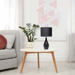 18.11" Traditional Standard Ceramic Dewdrop Table Desk Lamp With Matching Fabric Shade Black - Creekwood Home -Famous Lighting Store GUEST 0c116025 63d1 4197 9fad eb3f25726ff3