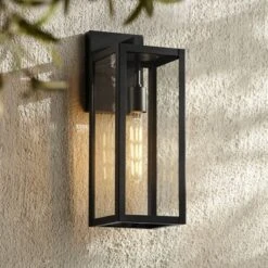 John Timberland Titan Modern Outdoor Wall Light Fixtures Set Of 2 Mystic Black Rectangular Frame 17" Clear Glass For Post Exterior Barn -Famous Lighting Store GUEST 0c674eee 32f6 4379 92bc 367c45f09e00