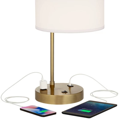 360 Lighting Colby Modern Desk Lamp 21" High Antique Gold With USB And AC Power Outlet In Base White Linen Drum Shade For Bedroom Living Room Desk 3 360 Lighting Colby Modern Desk Lamp 21" High Antique Gold With USB And AC Power Outlet In Base White Linen Drum Shade For Bedroom Living Room Desk - Image 3