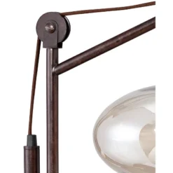 Franklin Iron Works Modern Industrial Desk Lamp 29" Tall With USB Charging Port Bronze Metal Cognac Glass Shade For Bedroom Living Room House Bedside -Famous Lighting Store GUEST 103bb17e ff36 4053 9c84 91012674bd4f