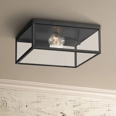 John Timberland Modern Outdoor Ceiling Light Fixture Matte Black 12" Clear Glass Panels Square Exterior House Porch Patio Outside 1 John Timberland Modern Outdoor Ceiling Light Fixture Matte Black 12" Clear Glass Panels Square Exterior House Porch Patio Outside
