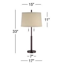 Possini Euro Design Rustic Farmhouse Table Lamp 33" Tall Dark Bronze Metal Off White Burlap Fabric Drum Shade For Bedroom Living Room House Bedside -Famous Lighting Store GUEST 15f8081a 9799 43d5 8d8c 05abfb7df759