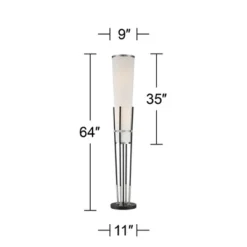 Possini Euro Design Flute Modern Torchiere Floor Lamp 64" Tall Satin Black Brushed Nickel White Linen Shade For Living Room Bedroom Office House Home -Famous Lighting Store GUEST 1763d15f 171c 4a32 b512 3b6d85eee901