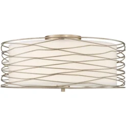 Possini Euro Design Modern Ceiling Light Flush Mount Fixture Antique Silver Leaf 18" Wide Wavy Spun White Drum For Bedroom Kitchen -Famous Lighting Store GUEST 1c10771f 7433 4e60 805e 5707d03c3807