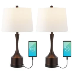 (Set Of 2) 26" Cooper Classic French Country Iron LED Table Lamp With USB Charging Port (Includes LED Light Bulb) - JONATHAN Y -Famous Lighting Store GUEST 1e6c874a cf5b 436b 9fb7 b69f9b055d32