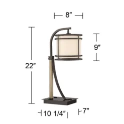 Franklin Iron Works Gentry Industrial Desk Lamp 22" High Oil Rubbed Bronze Faux Wood Cage With USB And AC Power Outlet In Base Oatmeal Shade For Desk -Famous Lighting Store GUEST 212d9a41 8a1e 4762 a8cd 1b8d3fd8e98d