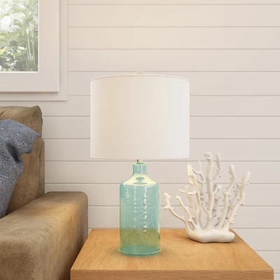 Hastings Home Blue Glass Open Base Table Lamp With LED Bulb And Modern Shade For Coastal, Nautical, And Rustic Cottage Styles 4 Hastings Home Blue Glass Open Base Table Lamp With LED Bulb And Modern Shade For Coastal, Nautical, And Rustic Cottage Styles - Image 4