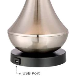 360 Lighting Simon Modern Table Lamps 25 1/2" High Set Of 2 Brushed Nickel With USB Charging Port White Fabric Drum Shade For Bedroom Living Room Desk -Famous Lighting Store GUEST 24adc801 a4c7 4967 a0eb da46831554a1