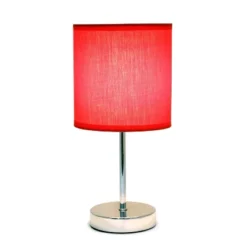 11.81" Traditional Petite Metal Stick Bedside Table Desk Lamp In Chrome With Fabric Shade Red - Creekwood Home -Famous Lighting Store GUEST 274b40f2 6a1d 4668 ba06 400a9b755e2d