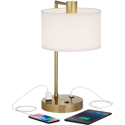 360 Lighting Colby Modern Desk Lamp 21" High Antique Gold With USB And AC Power Outlet In Base White Linen Drum Shade For Bedroom Living Room Desk 2 360 Lighting Colby Modern Desk Lamp 21" High Antique Gold With USB And AC Power Outlet In Base White Linen Drum Shade For Bedroom Living Room Desk - Image 2
