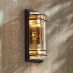 John Timberland Habitat Modern Outdoor Wall Light Fixture Bronze Warm Brass 16" Clear Glass For Post Exterior Barn Deck House Porch Yard Patio Home -Famous Lighting Store GUEST 2bfa7da2 ca6d 42a9 b552 39e1401995fc