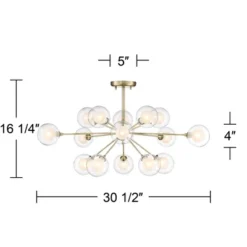 Possini Euro Design Modern Ceiling Light Semi Flush Mount Fixture Sputnik Brass 30 1/2" Wide 15-Light Double Glass Ball Hallway -Famous Lighting Store GUEST 317f6f78 bba3 4e43 bc4e 75fe5664e121