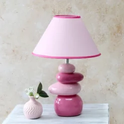 17.25" Contemporary Ceramic Stacking Stones Table Desk Lamp Pink - Creekwood Home -Famous Lighting Store GUEST 332770eb 8f0b 4d6a bb34 a3004b1bf411