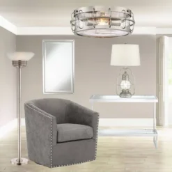 Possini Euro Design Light Blaster Art Deco Torchiere Floor Lamp 72 1/2" Tall Brushed Nickel LED Frosted Glass Bowl Shade For Living Room Bedroom House -Famous Lighting Store GUEST 37116d73 80ee 4df9 9182 e7a665c0400b