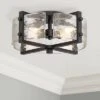 Possini Euro Design Adri Modern Ceiling Light Flush Mount Fixture Black 16 1/2" Wide Black 4-Light Textured Glass For Bedroom Kitchen Living Room Home