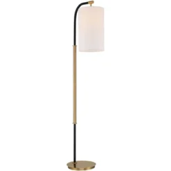 Possini Euro Design Sausalito Mid Century Modern Downbridge Floor Lamp 67" Tall Warm Gold Black Metal Linen Cylinder Shade For Living Room Reading -Famous Lighting Store GUEST 3bf9f407 266b 44e5 967a ea8d12b8c2cd