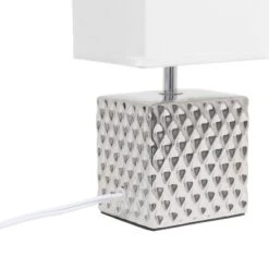 11.81" Tall Petite Hammered Square Bedside Table Desk Lamp With White Fabric Shade Silver - Simple Designs -Famous Lighting Store GUEST 3cb00eea 6091 4212 ad4a 24913e1a3aa1