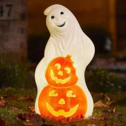 Union Products 56480 60-Watt Light Up Ghost & Pumpkin Halloween Outdoor Garden Statue Decoration Made From Blow-Molded Plastic, White/Orange (2 Pack) -Famous Lighting Store GUEST 3d4ed366 15d5 4e15 ab95 f7754f28d3d0