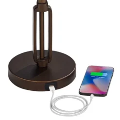 Franklin Iron Works Samuel Industrial Desk Lamp 21 1/4" High Bronze Swing Arm With USB Charging Port Natural Mica Shade For Bedroom Living Room House -Famous Lighting Store GUEST 40e282d9 bd23 4921 8d6b 7d7d0f0109a8