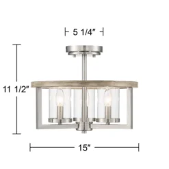 Possini Euro Design Senna Modern Industrial Ceiling Light Semi Flush Mount Fixture 15" Wide Brushed Nickel Gray Wood 3-Light Clear Glass For Bedroom -Famous Lighting Store GUEST 41460016 ab58 486a b506 19c5916f30b8