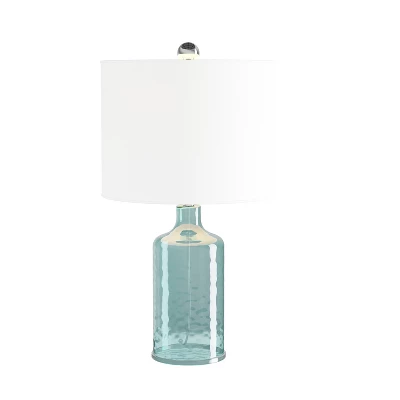Hastings Home Blue Glass Open Base Table Lamp With LED Bulb And Modern Shade For Coastal, Nautical, And Rustic Cottage Styles 1 Hastings Home Blue Glass Open Base Table Lamp With LED Bulb And Modern Shade For Coastal, Nautical, And Rustic Cottage Styles
