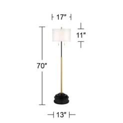 Possini Euro Design Roxie Modern Floor Lamp With Riser 65 1/2" Tall Brass Black Metal Sheer Linen Double Drum Shade For Living Room Bedroom Office -Famous Lighting Store GUEST 42578b79 4448 4bbc a6ef e922883a43ee