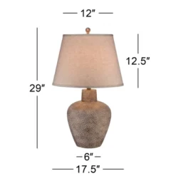 360 Lighting Bentley Rustic Farmhouse Table Lamp 29" Tall Brown Leaf Textured Hammered Pot Off White Empire Shade For Bedroom Living Room House Home -Famous Lighting Store GUEST 44ee5b2d fa65 497d 845f af451a670f7f