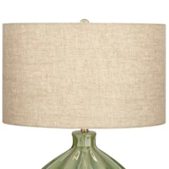 360 Lighting Modern Table Lamp With USB Charging Port 20.5" High Green Ribbed Ceramic Oatmeal Fabric Drum Shade For Bedroom Desk (Color May Vary) -Famous Lighting Store GUEST 4834d73a ef63 4f38 bd76 bd4a0f3762fc