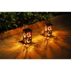 Techko Maid LED Solar 10.8" Portable Moon & Star Cut Out Decorative Outdoor Lantern Clear -Famous Lighting Store GUEST 4be7abbc 3a66 4f8c bd10 607b83fbe55b