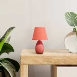 9.45" Petite Ceramic Oblong Bedside Table Desk Lamp With Matching Tapered Drum Shade Orange - Creekwood Home -Famous Lighting Store GUEST 4d656894 5bda 4246 bb5f c9872956ab24