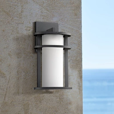 John Timberland Aline Modern Outdoor Wall Light Fixtures Set Of 2 Black Metal LED 13" White Frosted Glass For Post Exterior Barn Deck 5 John Timberland Aline Modern Outdoor Wall Light Fixtures Set Of 2 Black Metal LED 13" White Frosted Glass For Post Exterior Barn Deck - Image 5