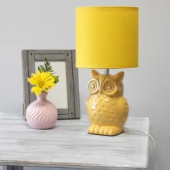 12.8" Contemporary Ceramic Owl Bedside Table Lamp With Matching Fabric Shade Yellow - Simple Designs -Famous Lighting Store GUEST 5088b641 58c6 488d a92d 57077687299c