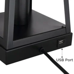 Franklin Iron Works Kacey Modern Table Lamps 25 1/4" High Set Of 2 Dark Metal With USB Charging Port Nightlight LED White Softback Shade For Home Desk -Famous Lighting Store GUEST 52a876bd 6f8c 427a 86f0 da8cc7c8e29a