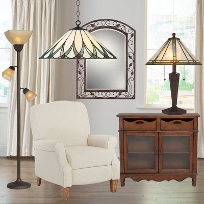 Franklin Iron Works Rustic Farmhouse Mission Torchiere Floor Lamp 71 1/2" Tall Roman Bronze 3-Light Frosted Champagne Amber Glass For Living Room 8 Franklin Iron Works Rustic Farmhouse Mission Torchiere Floor Lamp 71 1/2" Tall Roman Bronze 3-Light Frosted Champagne Amber Glass For Living Room - Image 8