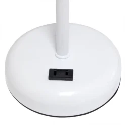 19.5" Bedside Power Outlet Base Metal Table Desk Lamp In White With Aqua Blue Fabric Shade - Creekwood Home -Famous Lighting Store GUEST 55e76455 5f76 4114 b613 3d65b122caa6