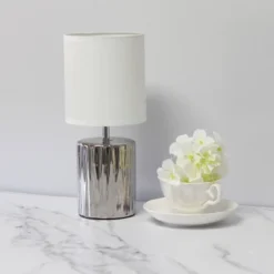 11.61" Tall Ruffled Capsule Bedside Table Desk Lamp With White Drum Fabric Shade Silver - Simple Designs -Famous Lighting Store GUEST 5c6b2320 21a2 43a6 a118 86119555bbc4
