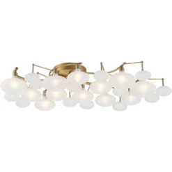 Possini Euro Design Lilypad Modern Ceiling Light Semi Flush Mount Fixture 30 1/4" Wide Warm Brass 12-Light Frosted Glass Shade For Bedroom Living Room -Famous Lighting Store GUEST 6290ad1c 7303 4beb b78c 9260da63b240
