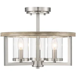 Possini Euro Design Senna Modern Industrial Ceiling Light Semi Flush Mount Fixture 15" Wide Brushed Nickel Gray Wood 3-Light Clear Glass For Bedroom -Famous Lighting Store GUEST 66823a90 d9b1 40d9 9cf1 956b7031d5f8