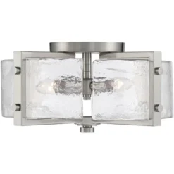Possini Euro Design Prane Modern Industrial Ceiling Light Semi Flush Mount Fixture 17" Wide Brushed Nickel 4-Light Warped Glass For Bedroom Kitchen -Famous Lighting Store GUEST 67e31c74 0341 4bbe 8a39 d9439e2bc16c