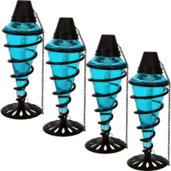 Sunnydaze Decor Sunnydaze Outdoor Tabletop Glass And Metal Swirl Patio Table And Lawn Torch Set - Blue -Famous Lighting Store GUEST 6a0fb47c 7609 4c00 9a5f 0848f8397f6c