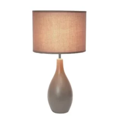 18.11" Traditional Standard Ceramic Dewdrop Table Desk Lamp With Matching Fabric Shade Gray - Creekwood Home