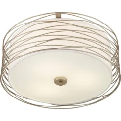 Possini Euro Design Modern Ceiling Light Flush Mount Fixture Antique Silver Leaf 18" Wide Wavy Spun White Drum For Bedroom Kitchen -Famous Lighting Store GUEST 6e794785 090f 4408 857a 540b895c84a4