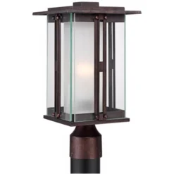 Franklin Iron Works Fallbrook Modern Industrial Post Light Bronze 15 3/4" Clear Frosted Double Glass For Exterior Barn Deck House Porch Yard Patio -Famous Lighting Store GUEST 6f294c13 a06d 418c 8b0d 85912fd62816